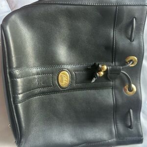 Black Leather Tote with Gold Details by Alda (Peru)